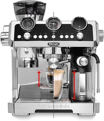 ماكينة تحضير قهوة الاسبريسو بمضخة لاسبيشياليستا مايسترو من ديلونجي ، مع تقنية الطحن المستشعر، محطة تعبئة ذكية، تفريغ مسبق، خيارات رغوة الحليب اليدوية والاوتوماتيكية، لون فضي- EC9665M