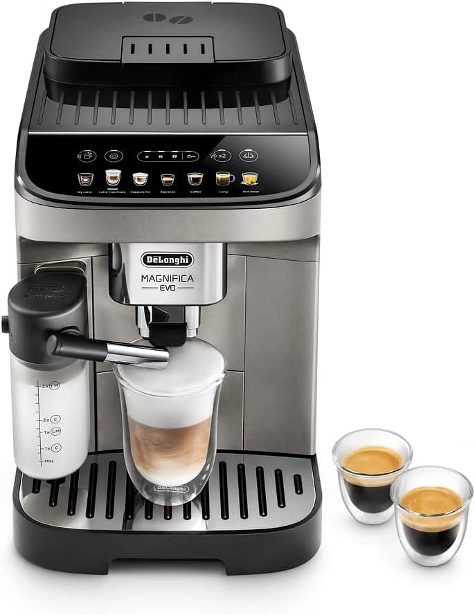 De'Longhi Magnifica Evo Fully Automatic Bean To Cup Coffee Machine With In Built Grinder,Soft Touch Button Cappuccino,LatteMacchiato,Espresso Coffee Maker Italian Design,ECAM290.81.TB, Titanium & Black