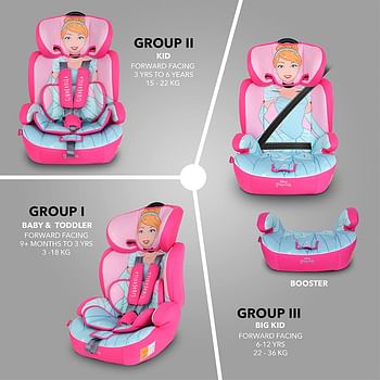 ديزني مقعد سيارة للاطفال 3 في 1 + مقعد معزز - مسند ظهر قابل للتعديل - حماية اضافية - مناسب من 9 اشهر الى 12 سنة (المجموعة 1/2/3)، حتى 36 كغم (منتج ديزني رسمي)