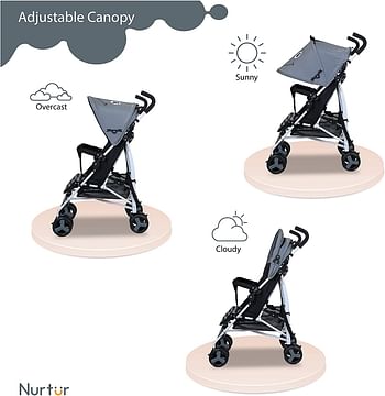 Nurtur Luca Bee Baby/Kids Lightweight Stroller 0 36 months, Storage Basket, Detachable Bumper, 5 Point Safety Harness, Compact Design, Shoulder Strap Official Nurtur Product, Multicolor Grey