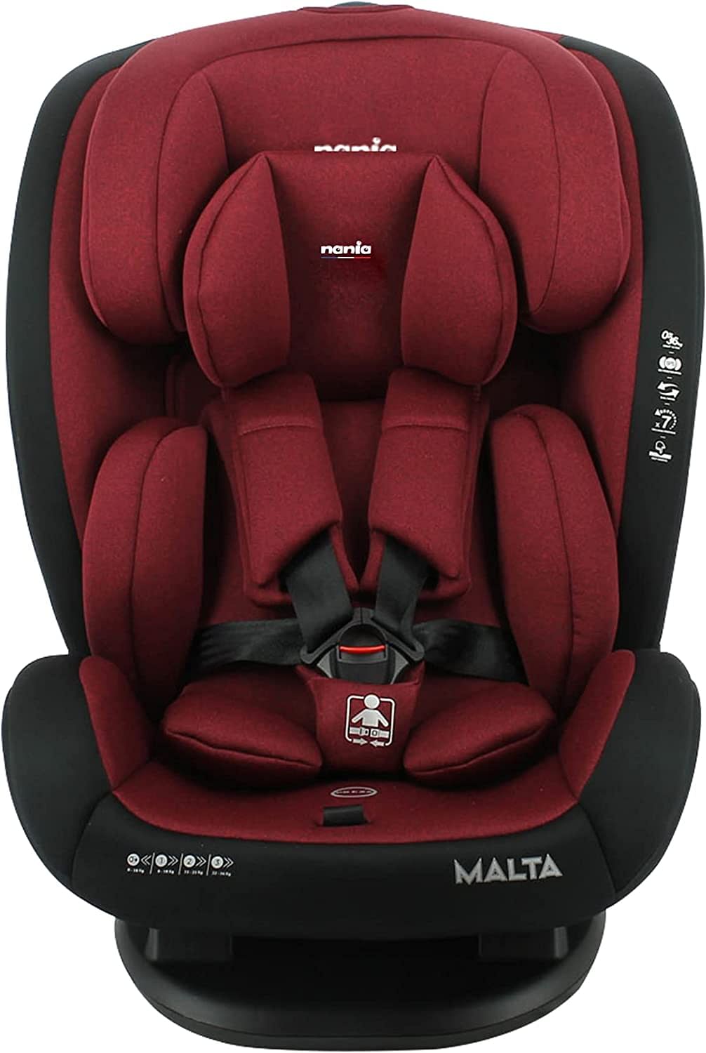 Nania, MALTA Convertible Infant Travel Carseat for Group 0+/1/2/3 (0-12 years)|Rearward Facing(0-18 kg)|Forward Facing (9-36 kg) |Tested & certified in France - Red Black