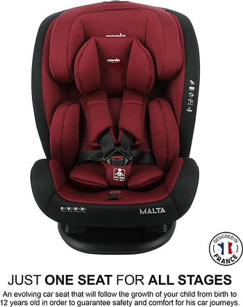 Nania, MALTA Convertible Infant Travel Carseat for Group 0+/1/2/3 (0-12 years)|Rearward Facing(0-18 kg)|Forward Facing (9-36 kg) |Tested & certified in France - Red Black