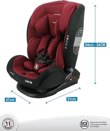 Nania, MALTA Convertible Infant Travel Carseat for Group 0+/1/2/3 (0-12 years)|Rearward Facing(0-18 kg)|Forward Facing (9-36 kg) |Tested & certified in France - Red Black