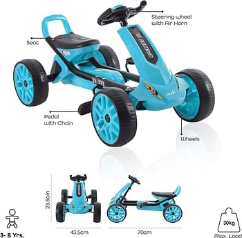 MOON Brizee Go Kart.Suitable For 3 To 8 Years. Holds Upto 30 Kgs. Adjustable And Comfortable Seat.4 Sturdy Wheels.Cart.Utmost Comfort And Safety. Blue and black