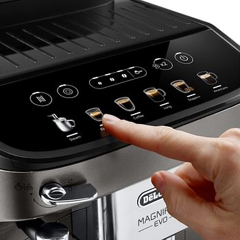 De'Longhi Magnifica Evo Fully Automatic Bean To Cup Coffee Machine With In Built Grinder, Soft Touch Button Cappuccino, Latte Macchiato, Espresso Coffee Maker, ECAM290.42.TB, Titanium & Black