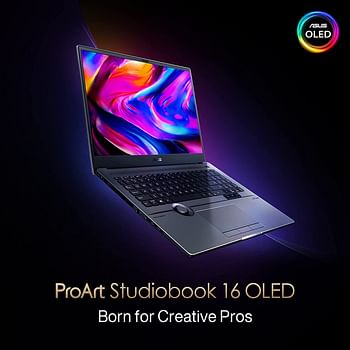 ASUS ProArt Studiobook 16 OLED H5600QR-OLED0R5W (Star Black) Creator Laptop, R5 5600H,16GB RAM,512GB SSD, NV RTX 3050 Ti, 16-inch 4K OLED 16:10, 60Hz, Win11, Backlit-Eng-Arb-KB