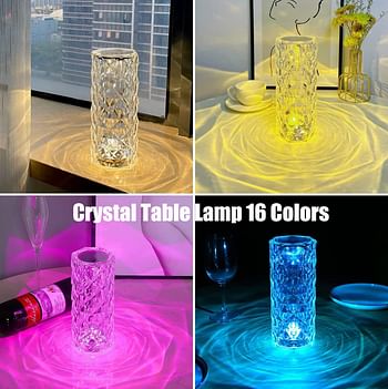 Crystal Table Lamp Rose Lamp with Touch Control, 16 Colours Changing, USB-C Chargeable Battery 2000 mAh, LED Nightstand Lamps for Living Room Bedroom, Decorative Light for Party Dinner Etc