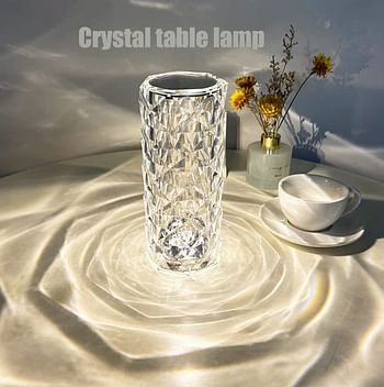 Crystal Table Lamp Rose Lamp with Touch Control, 16 Colours Changing, USB-C Chargeable Battery 2000 mAh, LED Nightstand Lamps for Living Room Bedroom, Decorative Light for Party Dinner Etc