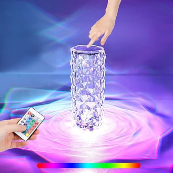 Crystal Table Lamp Touch Control,Endless Rose Diamond Lamp RGB Color Changing Remote Controlled,Romantic Acrylic Bedside Lamp USB Rechargeable for Valentines Day Bedroom Living Room Bar Party Decor