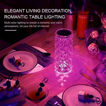 Crystal Table Lamp Touch Control,Endless Rose Diamond Lamp RGB Color Changing Remote Controlled,Romantic Acrylic Bedside Lamp USB Rechargeable for Valentines Day Bedroom Living Room Bar Party Decor