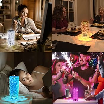 Crystal Table Lamp Touch Control,Endless Rose Diamond Lamp RGB Color Changing Remote Controlled,Romantic Acrylic Bedside Lamp USB Rechargeable for Valentines Day Bedroom Living Room Bar Party Decor