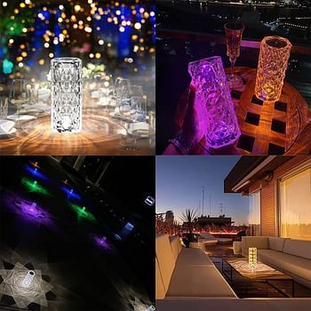 Crystal Table Lamp Touch Control,Endless Rose Diamond Lamp RGB Color Changing Remote Controlled,Romantic Acrylic Bedside Lamp USB Rechargeable for Valentines Day Bedroom Living Room Bar Party Decor