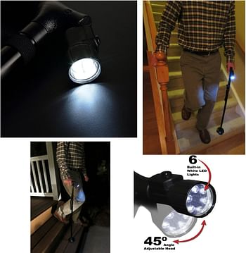 Folding Cane with Led Light, Adjustable Canes and Walking Sticks for Men and Women, Walking Cane Stick for Elderly with Cushion T Handle and Pivoting Quad Base for Hiking Mountain Climbing Backpacker