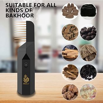 Electric Comb BUkhoor B26 Incense Burner Arabic Aroma Diffuser Mini USB Rechargeable Black-Color may vary