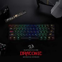 Redragon K530 Draconic 60% Compact Rgb Wireless Mechanical Keyboard, 61 Keys Tkl Designed 5.0 Bluetooth Gaming Keyboard With Brown Switches And 16.8 Million Rgb Lighting For Pc, Laptop, Cell Phone