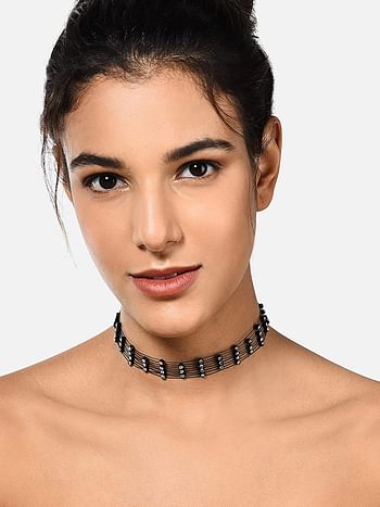 Zaveri Pearls Black Contemporary Choker Diamond Necklace-ZPFK10589