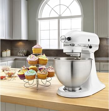 KitchenAid 5K45SSBWH Classic Stand Mixer, 4.3 Litre, White