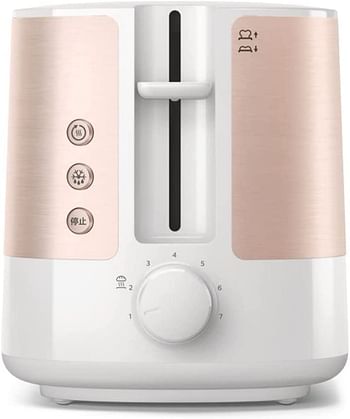 PHILIPS Viva Collection Toaster, Rose Gold, White HD2637/11, Rose Gold Metallic/White