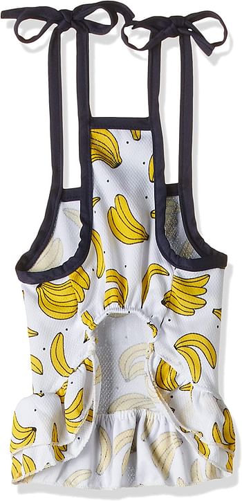 Ohana Spring Wear Collection - Spaghetti Strings And Fruity Print Girly Frocks With Frills For Cats And Dogs - Banana Print Small Size