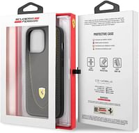 Ferrari Genuine Leather Booktype Case With Curved Line Stitched And Perforated Leather For iPhone 13 Pro (6.1") - Dark Gray