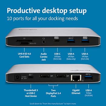 Kensington SD2500T Thunderbolt 3 and USB-C Docking Station for Windows, MacBooks, and Surface; Dual 4K, 60W PD