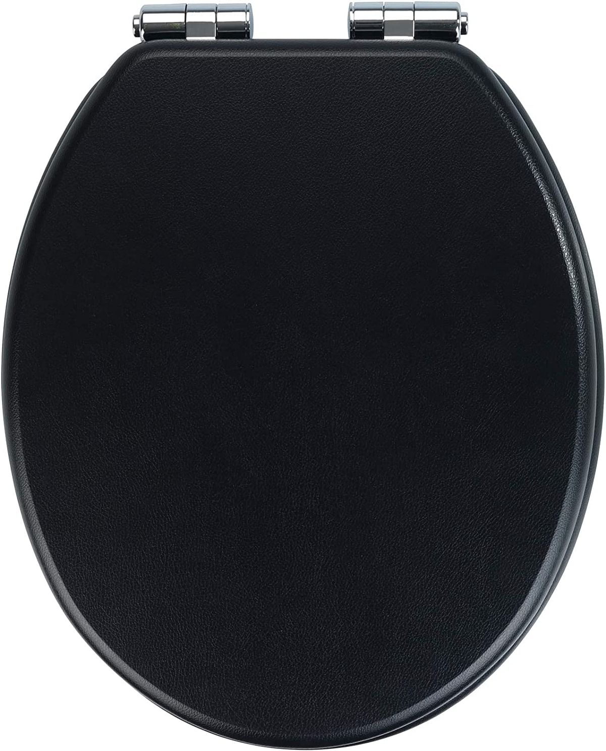 WENKO, Toilet Seat Cuero Black, MDF, Leather Design, Non-Slam Anti-Bacterial Seat for Bathroom, Soft Close & Easy Clean, 35.5x42.5cm, Black