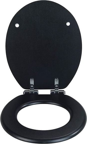 WENKO, Toilet Seat Cuero Black, MDF, Leather Design, Non-Slam Anti-Bacterial Seat for Bathroom, Soft Close & Easy Clean, 35.5x42.5cm, Black