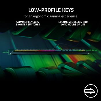Razer Ornata V3 Gaming Keyboard - US Layout, Low-Profile Keys, Mecha-Membrane Switches, UV-Coated Keycaps, Backlit Media Keys, 10-Zone RGB Lighting, Spill-Resistant - Classic Black