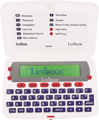 Lexibook D850En The Collins English, 13Th Edition-Electronic Dictionary, Definitions, Thesaurus, Conjugation, Phonetic Spellchecker, Crossword Solver, With Battery, Blue/White