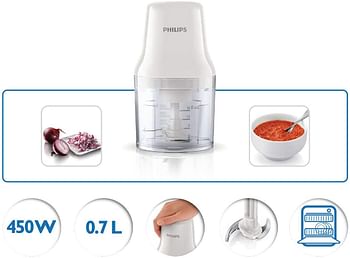 Philips Daily Chopper White - HR1393/01: 450W, stainless steel blade, 500 ml plastic bowl