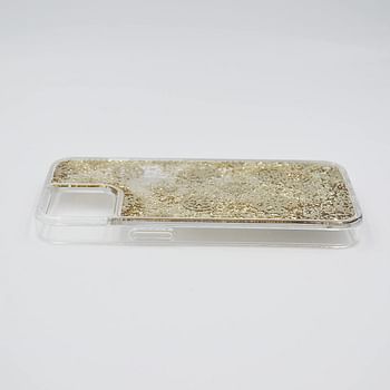 Guess Liquid Glitter Case Electroplated Peony Logo For iPhone 13 (6.1") - Gold