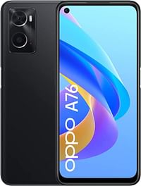 هاتف OPPO A76 بشاشة 6.5 بوصة، ثنائي الشريحة، ذاكرة داخلية 128 جيجابايت، ذاكرة وصول عشوائي 4 جيجابايت - اللون الأسود اللامع.