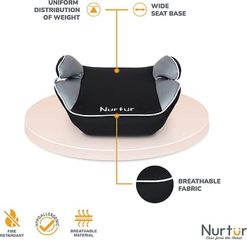 مقعد معزز للأطفال من Nurtur Nova - مسند للذراع - سهل التركيب - مناسب للجميع - قاعدة عريضة مبطنة - مناسبة من 4 سنوات إلى 12 سنة (المجموعة 2/3) (منتج Nurtur الرسمي)