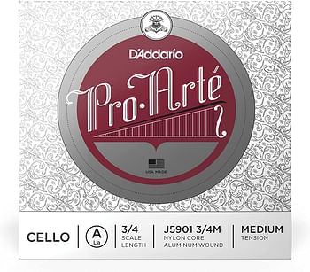 D'Addario Pro-Arte Cello Single A String, 3/4 Scale, Medium Tension