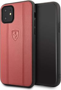 Ferrari FEO3DHCN61RE Off Track Leather Hard Case with Embossed Lines for iPhone 11, Red
