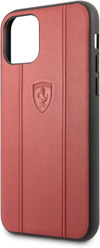 Ferrari FEO3DHCN61RE Off Track Leather Hard Case with Embossed Lines for iPhone 11, Red