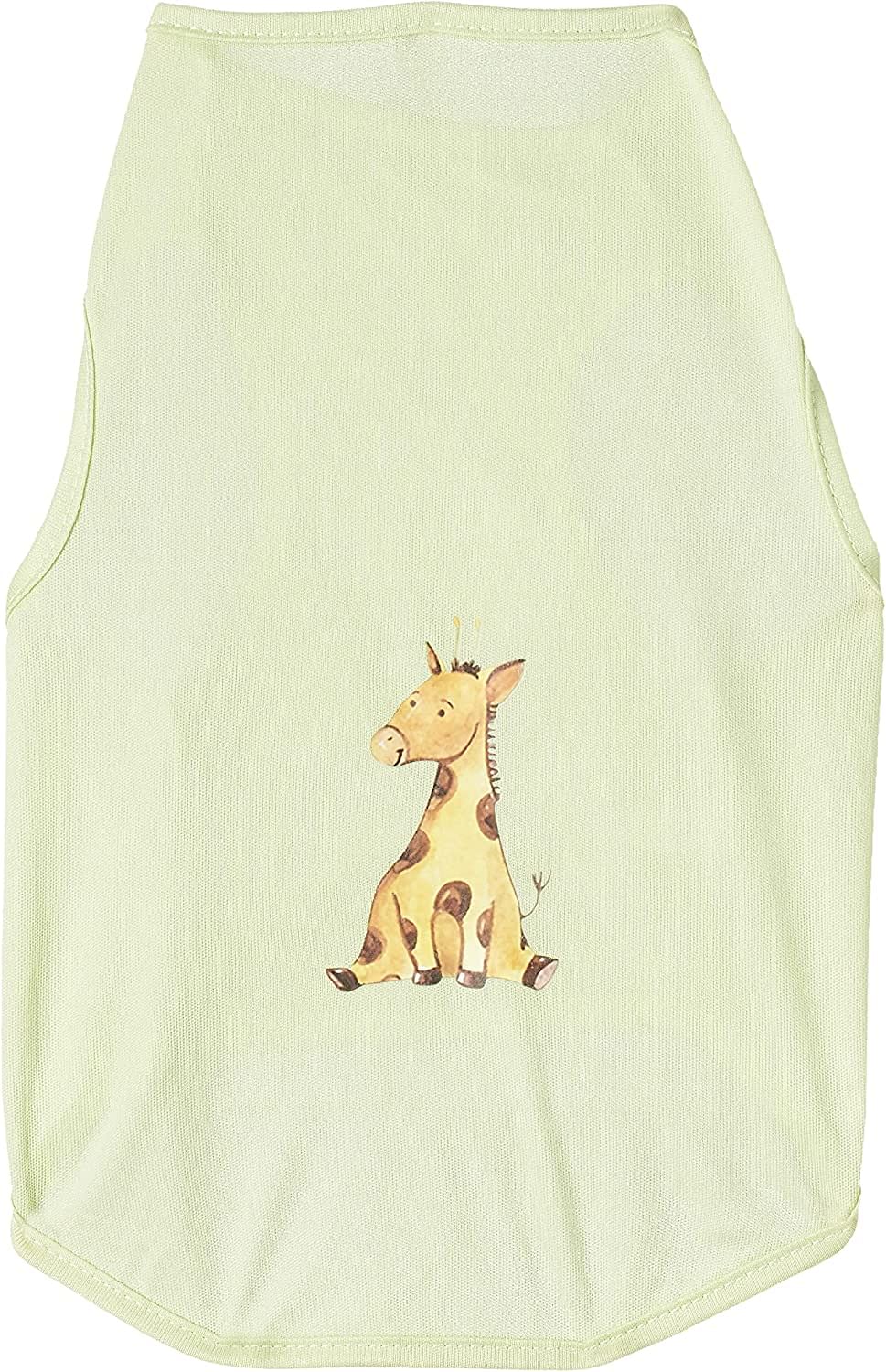 Ohana Spring Wear Collection - Solid Colour Animal Fashion Prints Vest Clothes With Round Neck For Cats And Dogs - Green/Giraffe Print Small Size