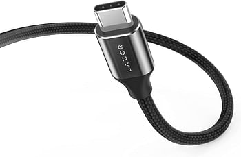 Lazor Swift Premium Nylon Braided and Fast Charging Cable Type-C to Type-C with PD60W with Super Strong Kevlar Material, CT29 Black- 3m