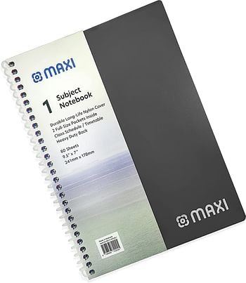 Maxi spiral polypropylene 3 subject notebook 9.5 inch x 7 120 sheets 9-ppsub 1 - assorted colors