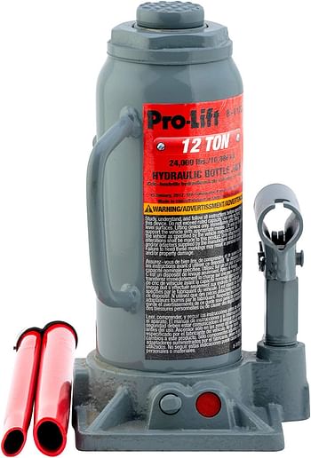 Pro-Lift B-012D Grey Hydraulic Bottle Jack - 12 Ton Capacity