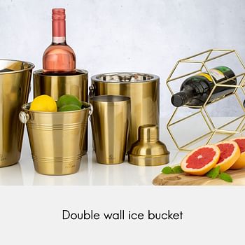 Viners Barware Double Wall Ice Bucket, 1.5 Litre Capacity - Gold