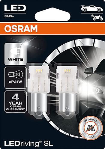Osram Ledriving® Sl, ≜ P21W, White 6000K, Led Signal Lamps, Off-Road Only, Non Ece, Double Blister
