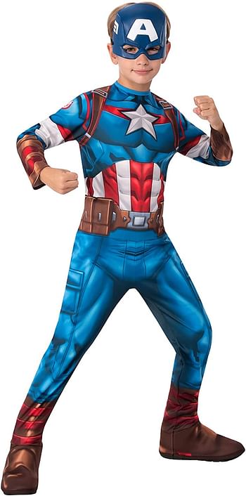 Rubies Official Marvel Avengers Captain America Classic Childs Costume, Kids Superhero Fancy Dress Large Bright Blue