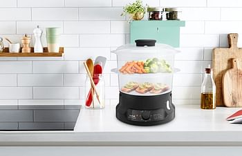 TEFAL Steam cooker | Minicompact Black 6L Steamer Easy To Store  VC139865