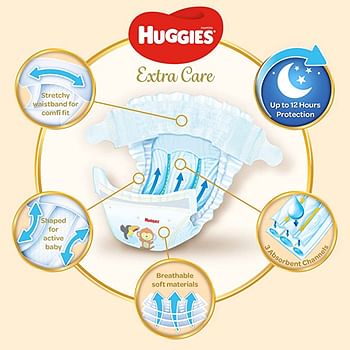 Huggies Extra Care Size 4, Mega Packs, 8-14 kg 136 Diapers White