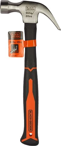 Black+Decker 20oz 560g Bimaterial Fiberglass Handle Metal Claw Hammer, Orange/Black - BDHT51397