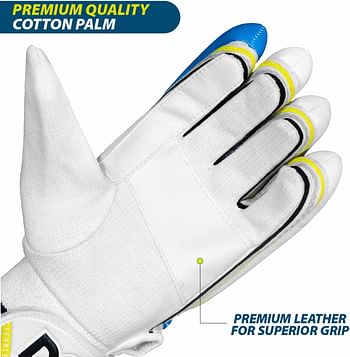 DSC Condor Ruffle Leather Cricket Batting Gloves, Boys Right (White Black)
