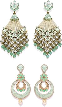 Zaveri Pearls Green Golden Non PrecioUS Metal Dangler Earrings For Women (Zpfk9033)