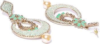 Zaveri Pearls Green Golden Non PrecioUS Metal Dangler Earrings For Women (Zpfk9033)