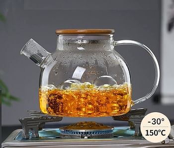 Glass Teapot with Removable Infuser, Stovetop Safe Teapot for Loose Leaf and Blooming Tea, 1000ML Clear Teapots with Bamboo Lid
